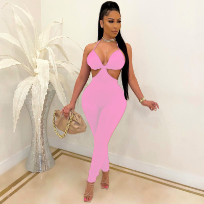 Fashion sexy suspenders solid color casual jumpsuit A8805