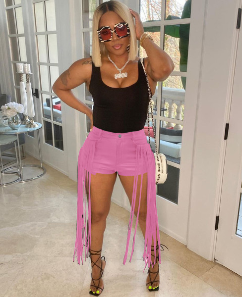 PU leather pants and fringed shorts Y421