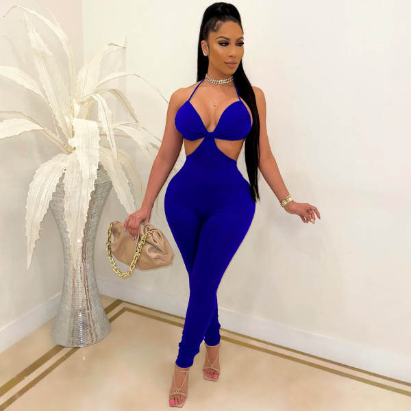 Fashion sexy suspenders solid color casual jumpsuit A8805