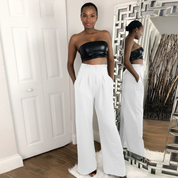 Multicolor High Waist Zipper Casual Pants Wide Leg Pants Y443