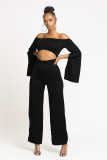 Casual solid color long-sleeved navel off-shoulder jumpsuit M971