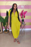 Solid color waist deep V loose jumpsuit M1111