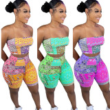 Printed Casual Pants Paisley Cashew Flower Beach Shorts Set A8815