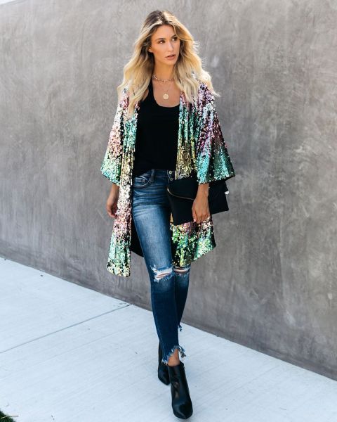 Women's casual flared sleeve sequined jacket TS981