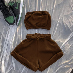 Women's summer new high-waist lace-up fashion casual shorts and chest wrap suit A8809