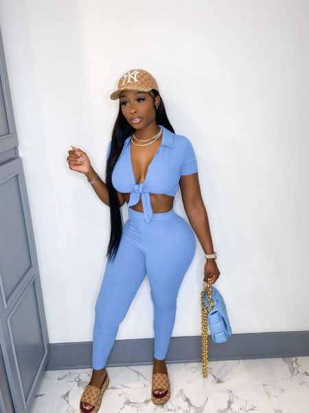 Sexy slim solid color pit strip short sleeve suit A8820