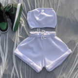 Women's summer new high-waist lace-up fashion casual shorts and chest wrap suit A8809
