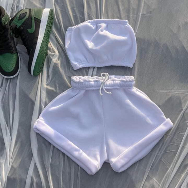Women's summer new high-waist lace-up fashion casual shorts and chest wrap suit A8809
