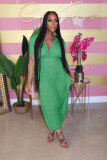 Solid color waist deep V loose jumpsuit M1111