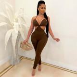 Fashion sexy suspenders solid color casual jumpsuit A8805