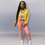 Fashion multicolor frayed denim jacket A6279