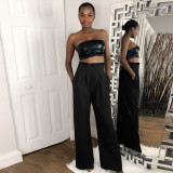 Multicolor High Waist Zipper Casual Pants Wide Leg Pants Y443