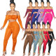 Solid color tube top drawstring pleated two-piece suit A6596