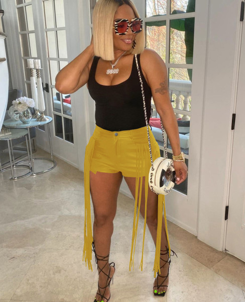 PU leather pants and fringed shorts Y421