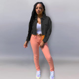 Fashion multicolor frayed denim jacket A6279