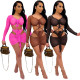 Sexy fashionable lace-up see-through mesh two-piece skirt A6690