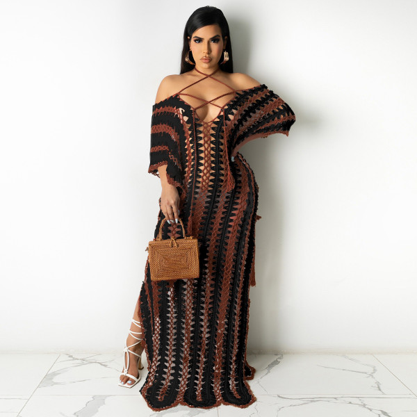 Women's summer beachwear crochet strapless off-the-shoulder dress in stock Y429