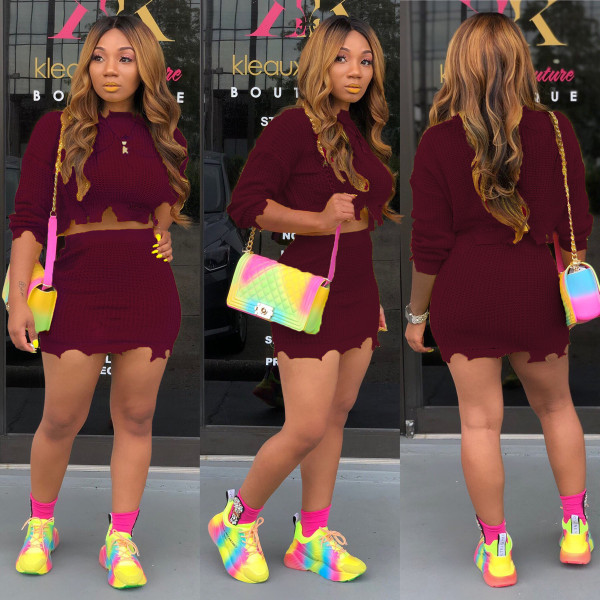 Classic Sexy Hollow Round Neck Long Sleeve Mini Mini Skirt M933