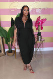 Solid color waist deep V loose jumpsuit M1111