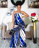 Plus size women's new style printed wrap-chest wide loose jumpsuit wide-leg pants Y1317