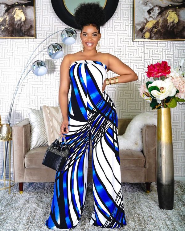 Plus size women's new style printed wrap-chest wide loose jumpsuit wide-leg pants Y1317