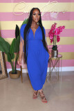 Solid color waist deep V loose jumpsuit M1111