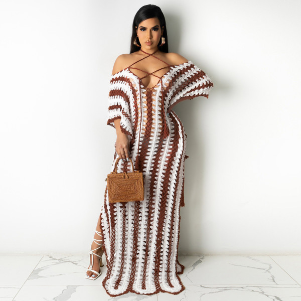 Women's summer beachwear crochet strapless off-the-shoulder dress in stock Y429