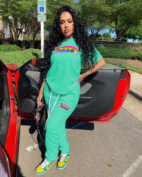 Fashion Fruit Color Printing Suit Short Sleeve Turtleneck Round Neck Pants Set Two Piece Set WY6810