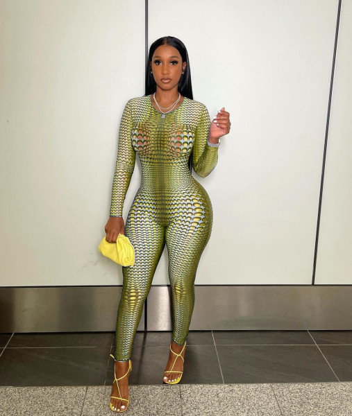 Fashion sexy slim round neck positioning print jumpsuit with invisible zipper on the back WY6827