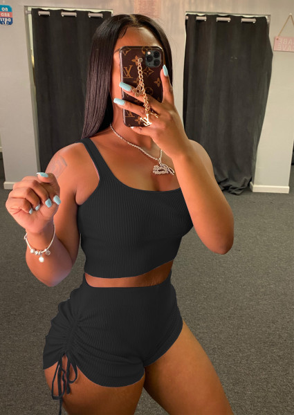 Fashion sexy solid color halter trousers ruffled two-piece set with tie rope WY6723