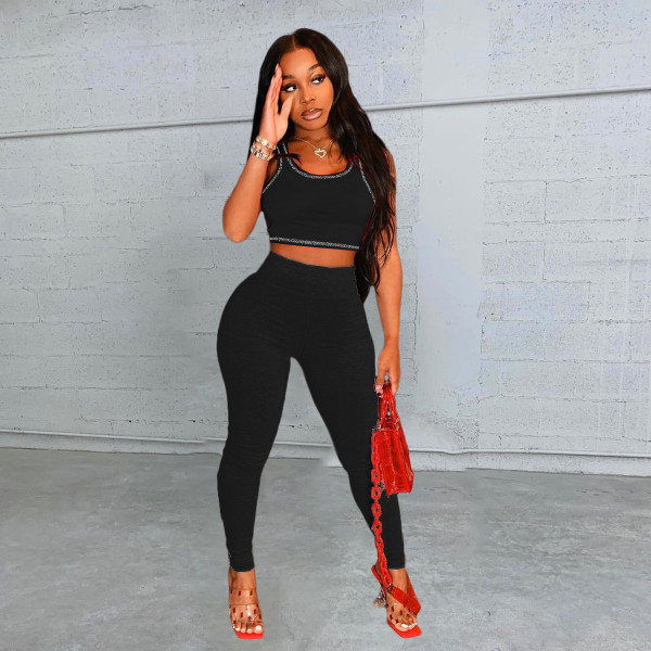 Fashion yoga leisure sports suit solid color two-piece suit HT6072
