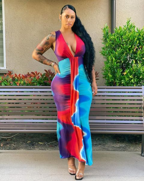 Fashion sexy sleeveless big V-neck print front chest stitching long skirt dress WY6822