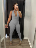 Fashion sexy halter neck wrap chest open back slim fit jumpsuit WY6832