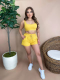 Fashion sexy solid color top sleeveless suspender shorts umbilical two-piece suit WY6814