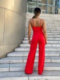 Fashion sexy solid color suspender back with hidden zipper slim fit jumpsuit WY6772