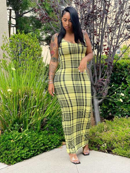 Fashion sexy print suspender slim long dress dress WY6824
