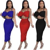 Fashion Sexy Sling Wrapped Skirt Tail Split High Waist Skirt Set Two Piece Set WY6770