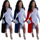 Fashion sexy color matching shirt long skirt with pockets dress WY6818
