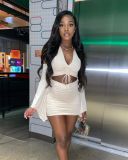 Fashion casual drawstring pleated solid color short skirt suit W8380