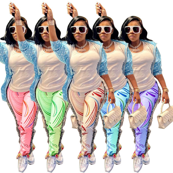 New casual fashion color fringed four season pants women's clothing M9068