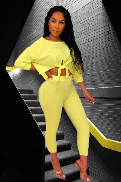 Women's summer and autumn fashion tie set casual two-piece suit J6222