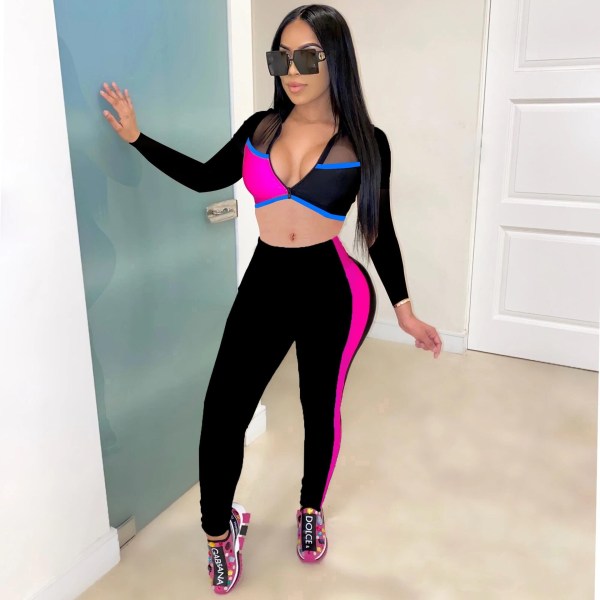 Women's fashion suit sexy nightclub net yarn body shaping two-piece suit J6227