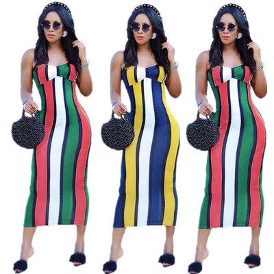 Summer sexy striped dress casual suspender dress J6216