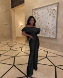 Women's fashion casual solid color cuffed flared jumpsuit W8385