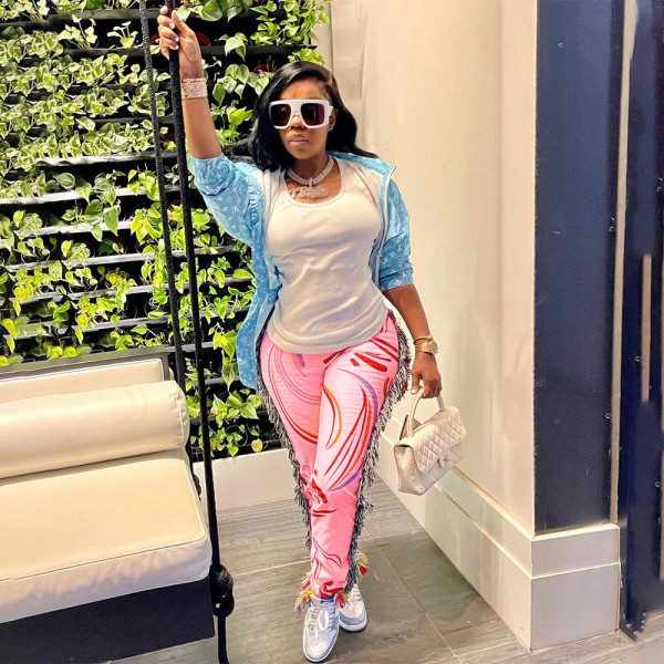 New casual fashion color fringed four season pants women's clothing M9068
