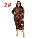 Printed tight-fitting bag hip zipper front and back wear plus size dress new OSS19311