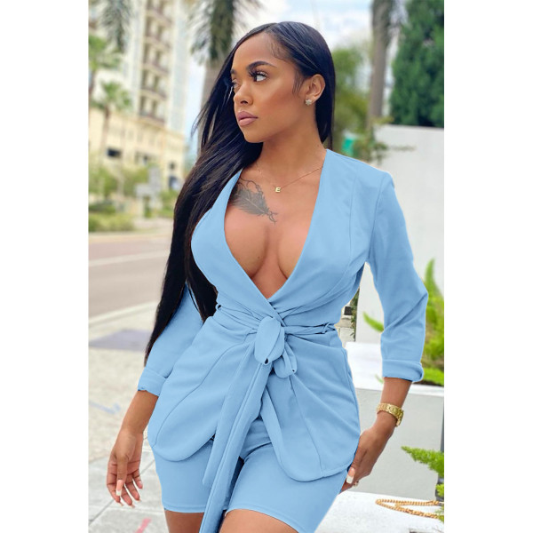 Sexy solid color tie suit two-piece suit GL6505