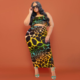 Printed tight-fitting hip fashion casual suit plus size women's two-piece suit OSS21107
