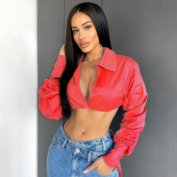 New style women's sexy short chest and navel fashion puff sleeve short personalized shirt  Q20601T