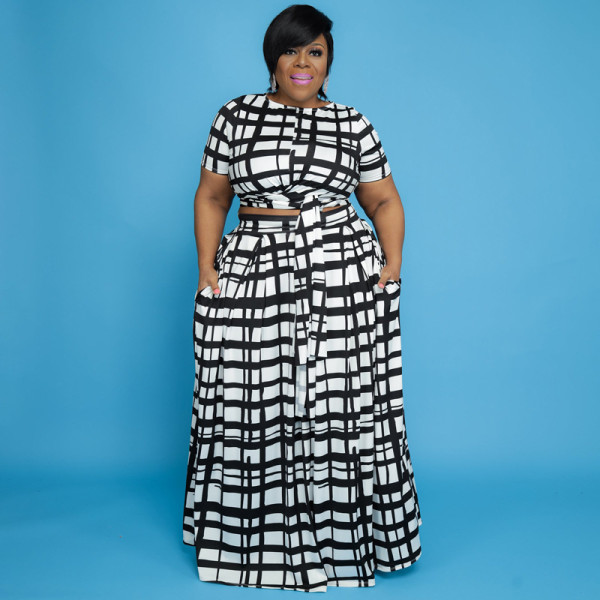 Two-piece umbilical multicolor printing suit plus size two-piece women's suit OSS21129